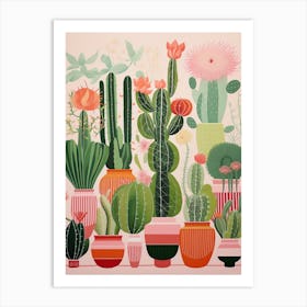 Green And Pink Cactus Still Life 1 Art Print