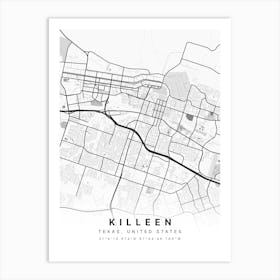 Killeen Texas USA White Map Art Print