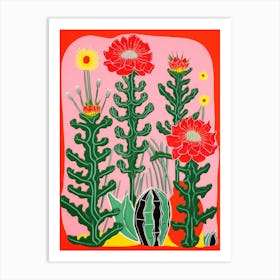 Pink And Red Plant Illustration Pencil Cactus 2 Art Print