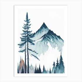 Mountain And Forest In Minimalist Watercolor Vertical Composition 45 Art Print