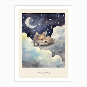 Baby Gray Wolf 2 Sleeping In The Clouds Nursery Poster Art Print