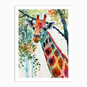 Giraffe In The Tree Watercolour 3 Art Print