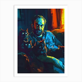 Man With Cats Art Print