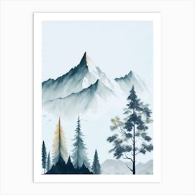 Mountain And Forest In Minimalist Watercolor Vertical Composition 224 Art Print