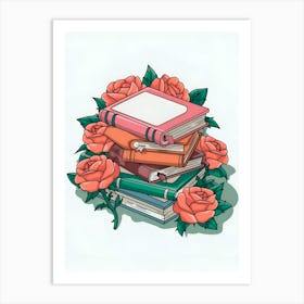 Roses And Books Art Print