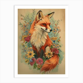 Amazing Red Fox With Flowers 10 Art Print