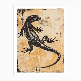 Black Cuban Iguana Block Print 2 Art Print