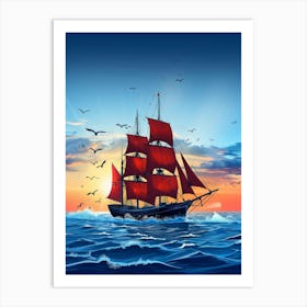 Sailing Ship At Sunset 1 Art Print