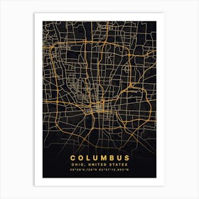 Columbus Ohio USA Black And Gold Map Art Print