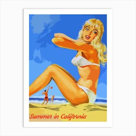 Pin Up Girl On Summer California Beach Art Print