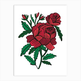 Red Rose Contemporary Botanical Illustration Art Print