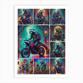 Raccoons On Motorcycles 1 Art Print