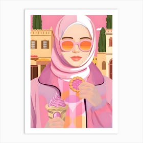 Young Hijabi Woman Living Her Best Life in Italy Art Print