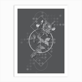 Vintage Provence Rose Botanical with Line Motif and Dot Pattern in Ghost Gray n.0328 Art Print