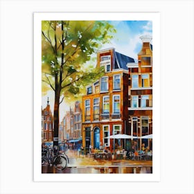 The city of Amsterdam, Netherlands, streets, cafes, passing by, the beauty of summer, oil colors...42 Art Print