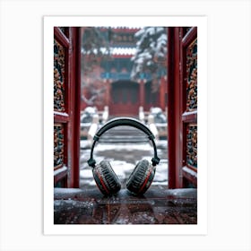 Headphones In The Snow Art Print