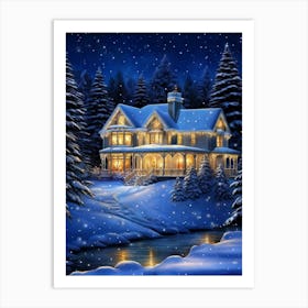 Winter Wonderland Illuminated By The Enchanting Glow Of Decorative Christmas Lights Woven Throughou Art Print