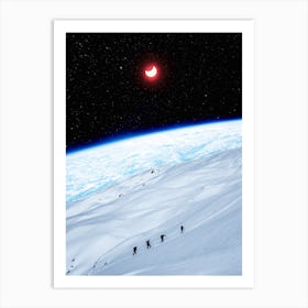 Climbing The Mountain Of Red Moon Space Art Print