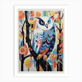 Colourful Scandi Bird Snowy Owl 2 Art Print
