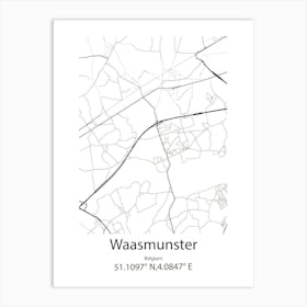 Waasmunster,Belgium Minimalist Map Art Print