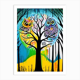 Owls In The Tree 1 Art Print