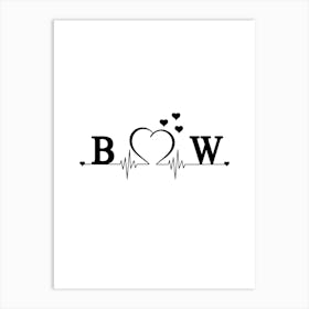 Personalized Couple Name Initial B And W Monogram Art Print