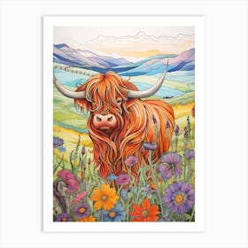 Colourful Highland Cow Portrait 2 Art Print