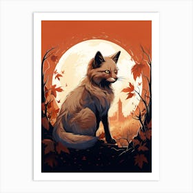 Red Fox Moon Illustration 10 Art Print