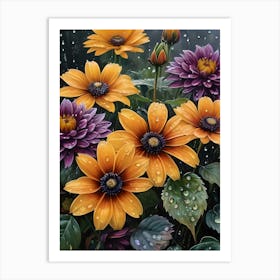 Whispers of Autumn in the Rain: Flowers On A Rainy Day Art Print