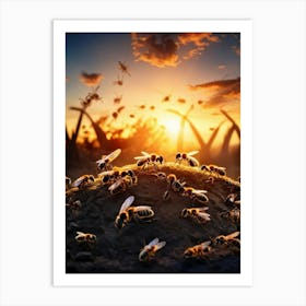 Ant Colony Collaboratively Foraging Under The Glowing Blaze Of A Setting Sun With Elongated Shadows (3) Art Print