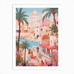 Hammamet Tunisia 1 Vintage Pink Travel Illustration Art Print