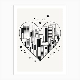 Simple City Skyline Linework Heart 1 Art Print