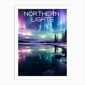 Colourful Finland Northern Lights travel poster Art Print2 Art Print