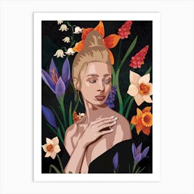 Woman With Spring Flowers Art Print