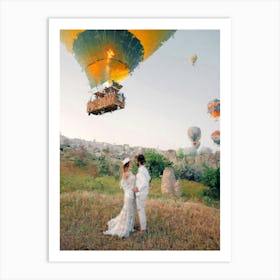 Married Couple, Air Balloons, Oil Painting Art Print