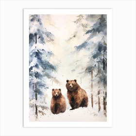 Winter Watercolour Brown Bear 5 Art Print