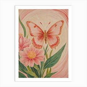 Red Butterfly On Flower Art Print