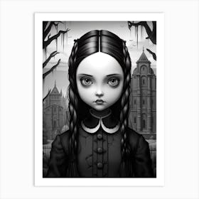 Nevermore Academy With Wednesday Addams Line Art 08 Fan Art Art Print