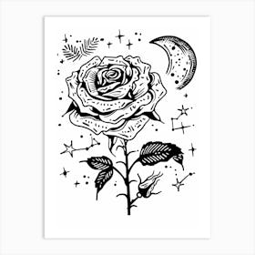 Roses And The Moon Line Drawing 3 Art Print