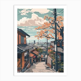 Yokohama Japan Retro Illustration Art Print