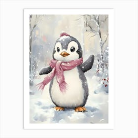 Cute Penguin In The Snow Art Print