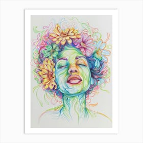 Woman With Flowers In Her Hair 5 Art Print