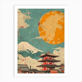 Mount Fuji With The Moon Mid Century Modern Art Print