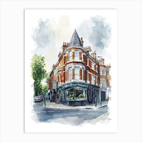 Wandsworth London Borough   Street Watercolour 1 Art Print