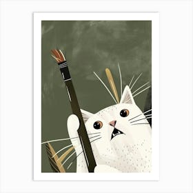 White Cat With Feathers Art Print