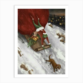 Santa'S Sleigh with Grinch Illustration Art Print