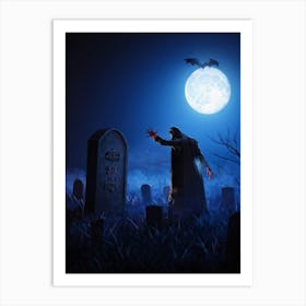 A Zombie Hand Breaking Through The Earth In A Dark Cemetery Fear Palpable In The Scarey Silhouette (7) Art Print