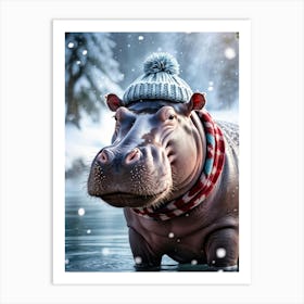 Hyperrealistic Digital Painting Of An Endearing Hippo Donned In A Hand Knit Cap And Scarf The Pict Art Print