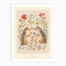 Folksy Floral Animal Drawing Hedgehog 3 Poster Art Print