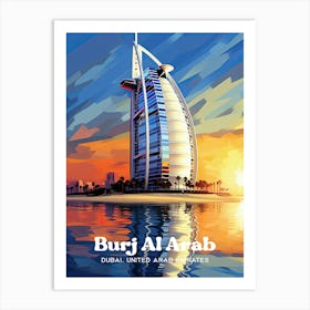 Burj Al Arab Hotel Sunset Travel Art Illustration Art Print